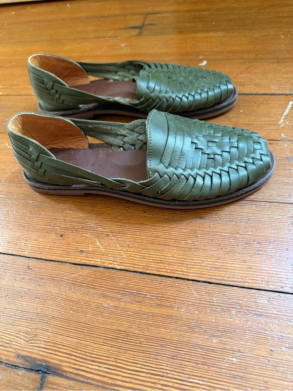 Women's Olive Green Woven Leather Slip-On Flats